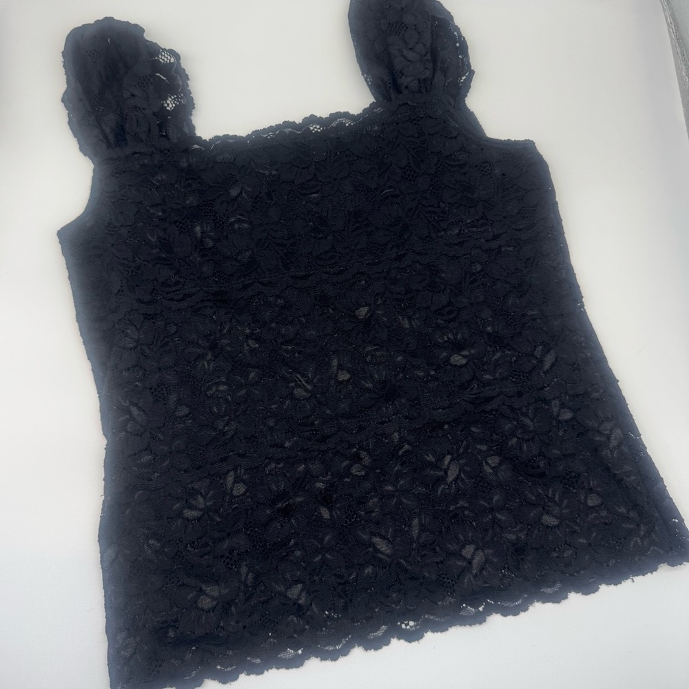 White House Black Market Black Lace Tank Top Sz M